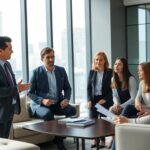 Manager de transition avec une équipe au bureau moderne.